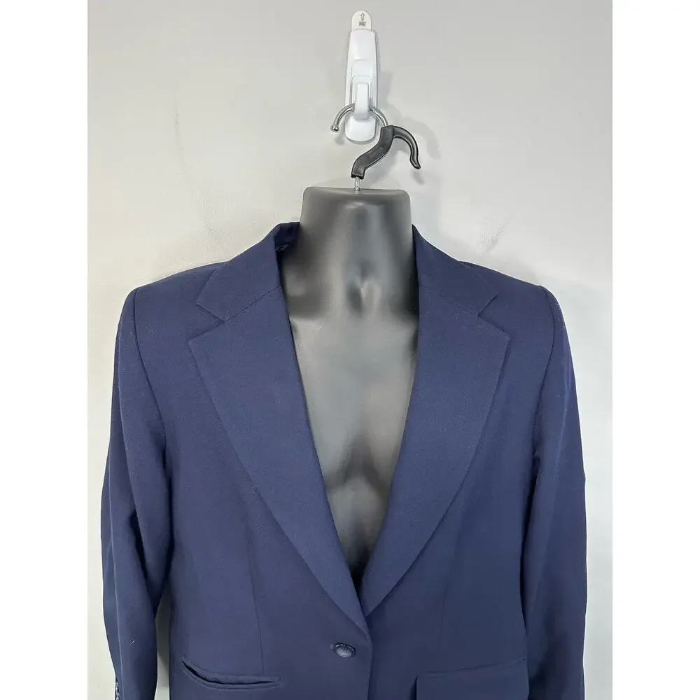 Pendleton Womens Virgin Wool Navy Blazer Size 14 Lined One Button Classic - Picture 8 of 13